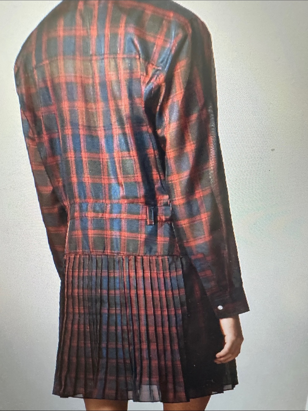 J. Crew Red and Navy Plaid Long-Sleeve Pleated Shirt Dress - Picture 2 of 5